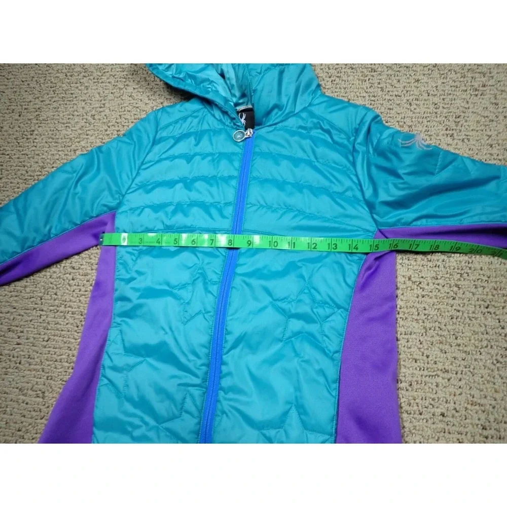 Spyder Puffer Jacket Girls Size M 10/12 Teal Purple Excellent‎ Hooded Insulated